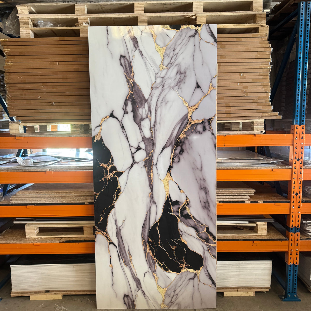 PVC marmer wandpaneel wit zwart met goudaders