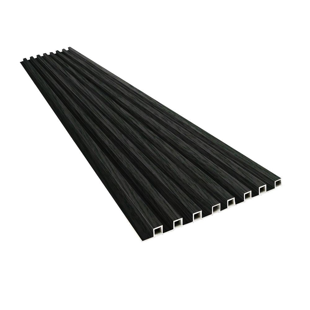 Black wood-look WPC slatted wall panel
