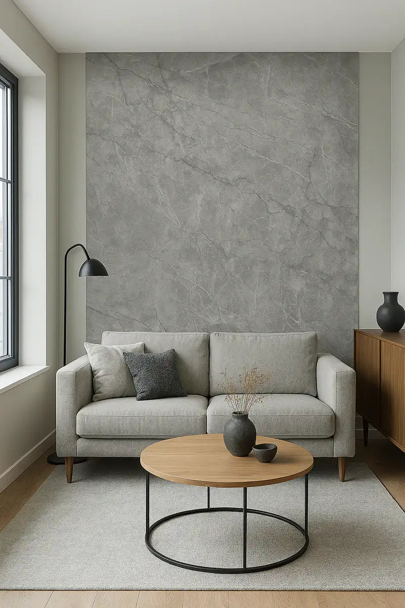 Grey marble-look wall panel for living room