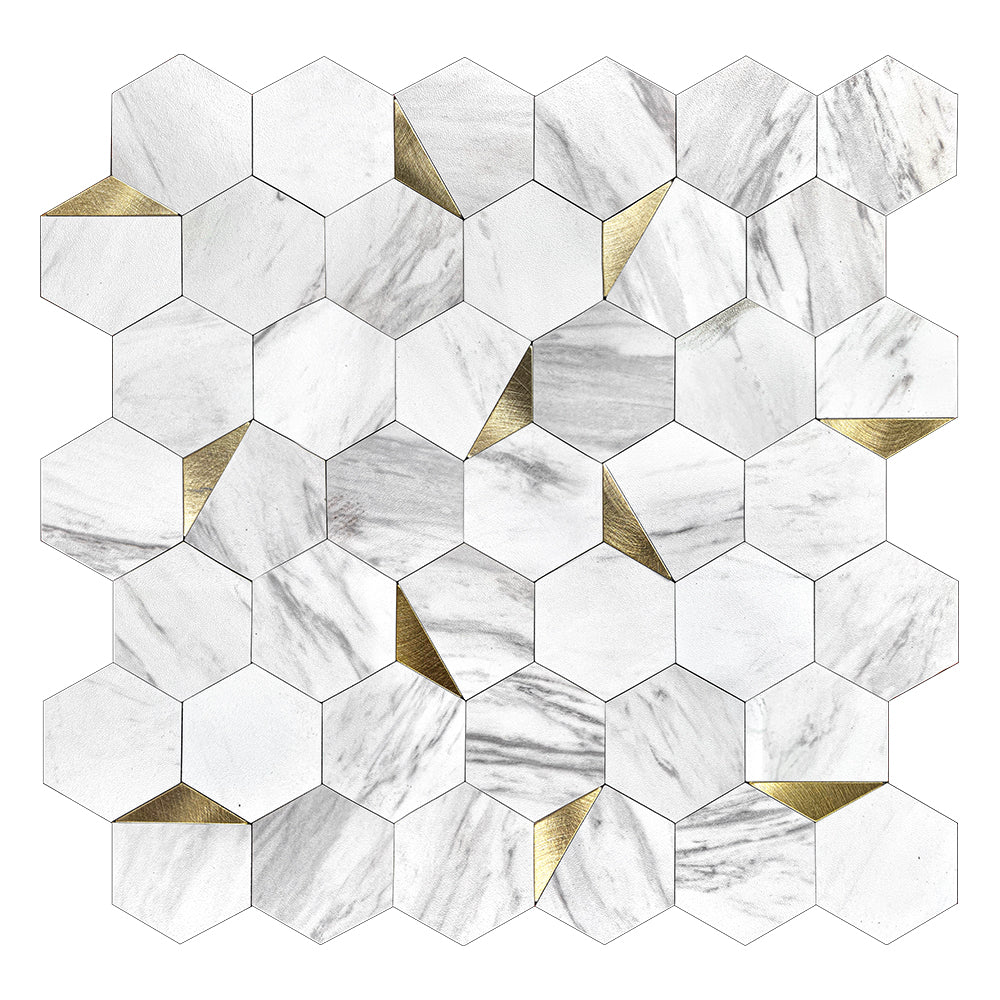 Murella Carrera Gold Hex Metal Peel and Stick Tile