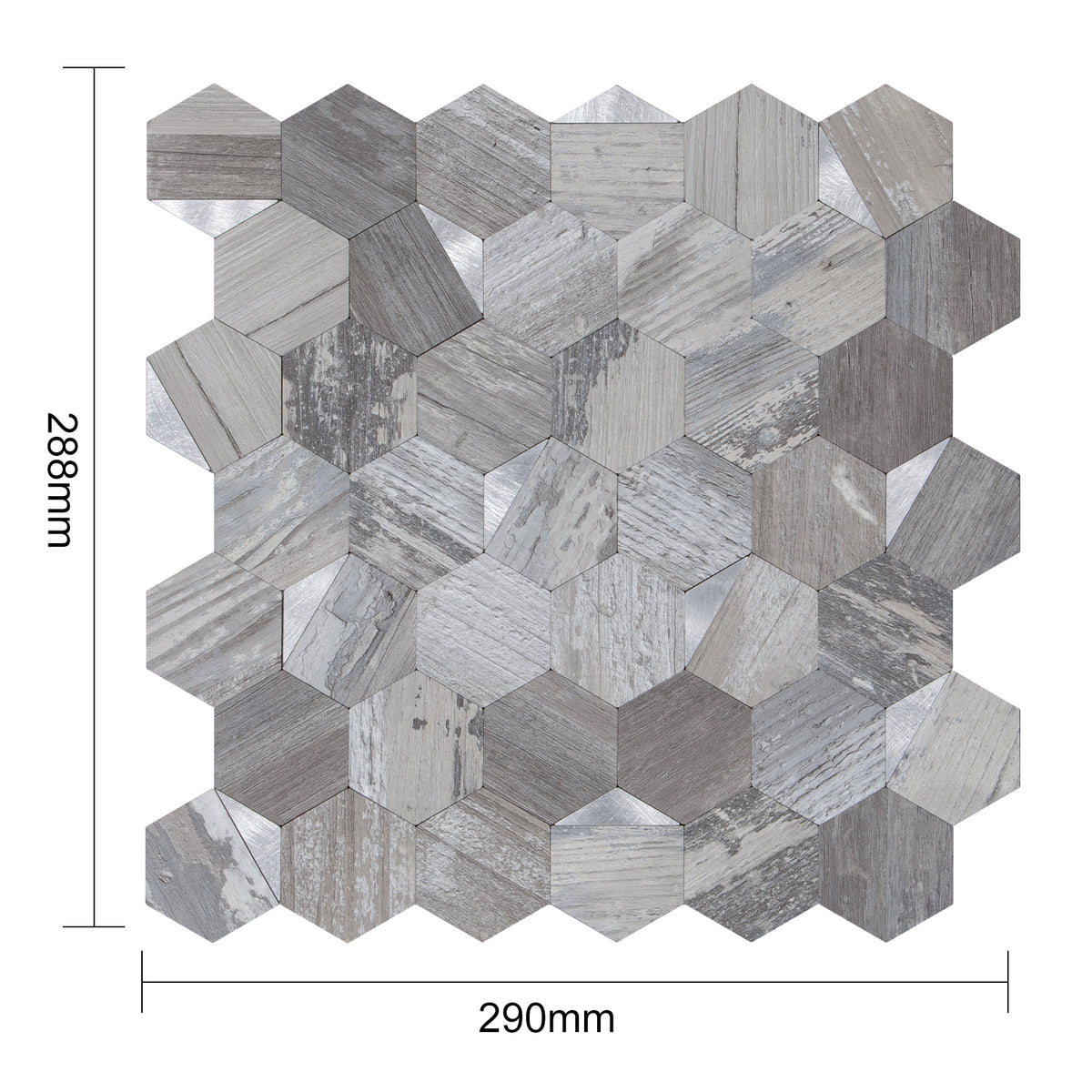 Decoratieve mozaïektegels met modern hexagon patroon.
