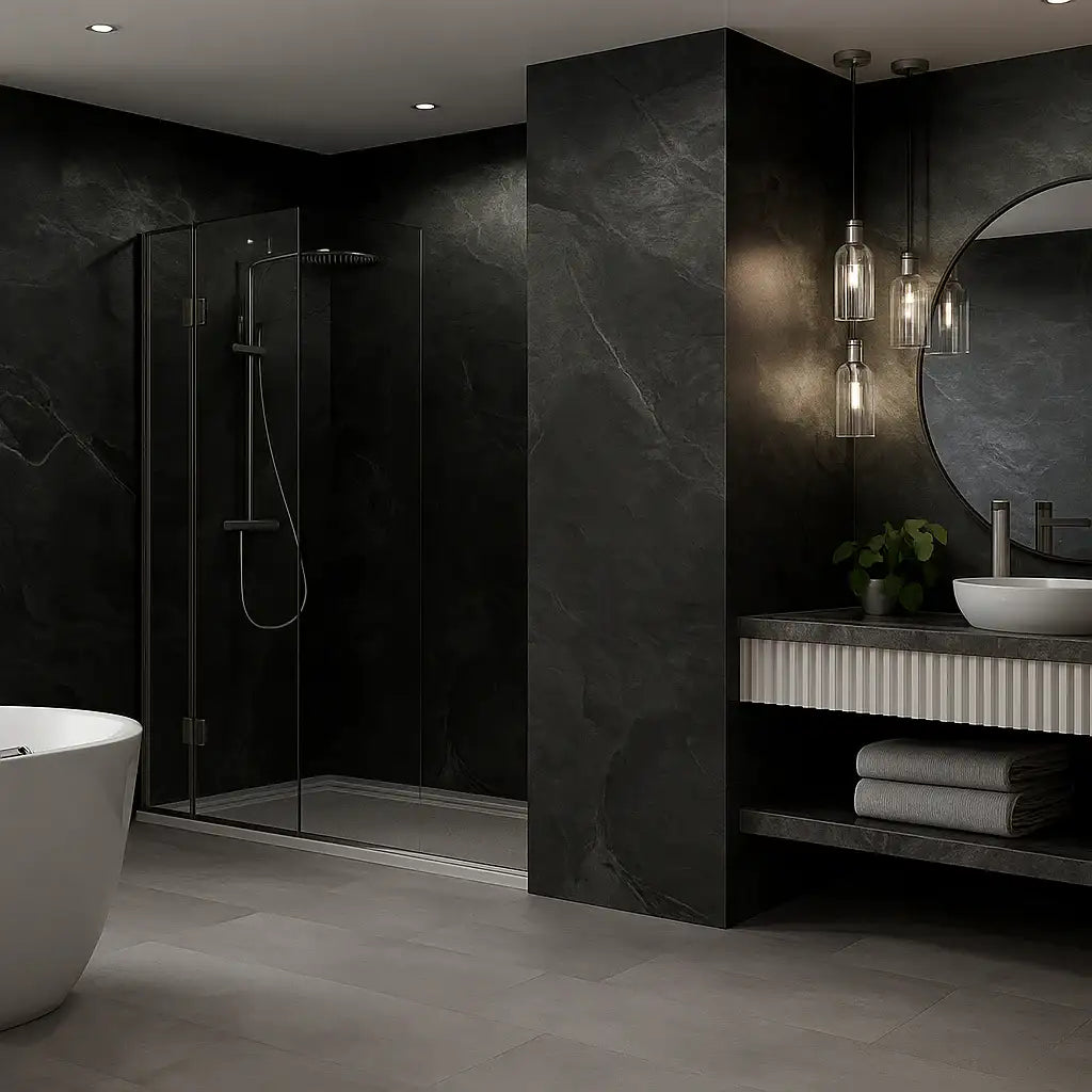 Zwart PVC wandpaneel met matte afwerking, 280 × 120 cm, waterbestendig